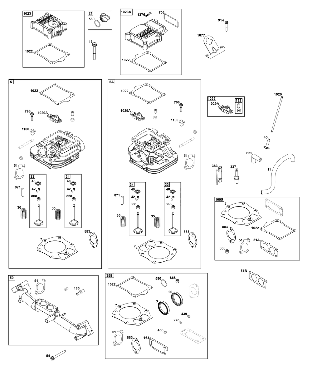 Cylinder Head Group Diagram and Parts List for 540477-0128-G1 400000 - 699999 Briggs and Stratton Engine